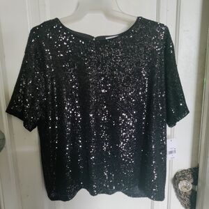 Glamorous Black Sequin Short Sleeve Blouse